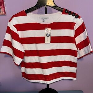 Red and White Striped Women's Top